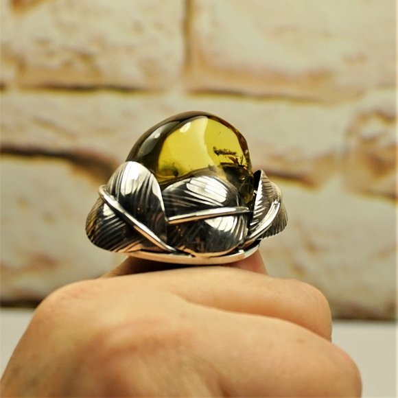 HUGE BALTIC AMBER 925 SILVER ADJUSTABLE RING - Picture 1 of 16